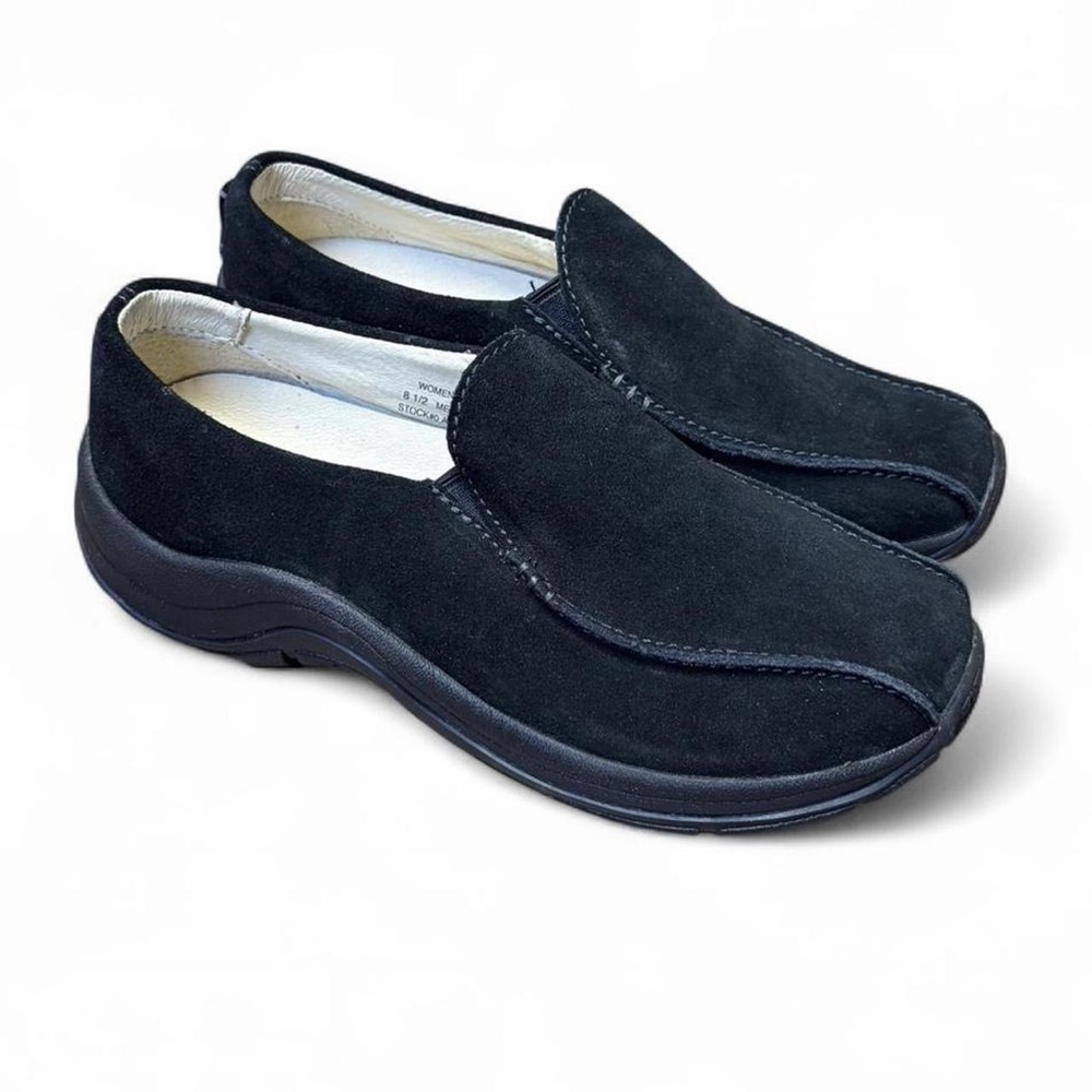 LL Bean Black Suede Leather Mocs Slip On Loafers Shoes Women's 8.5 M Casual